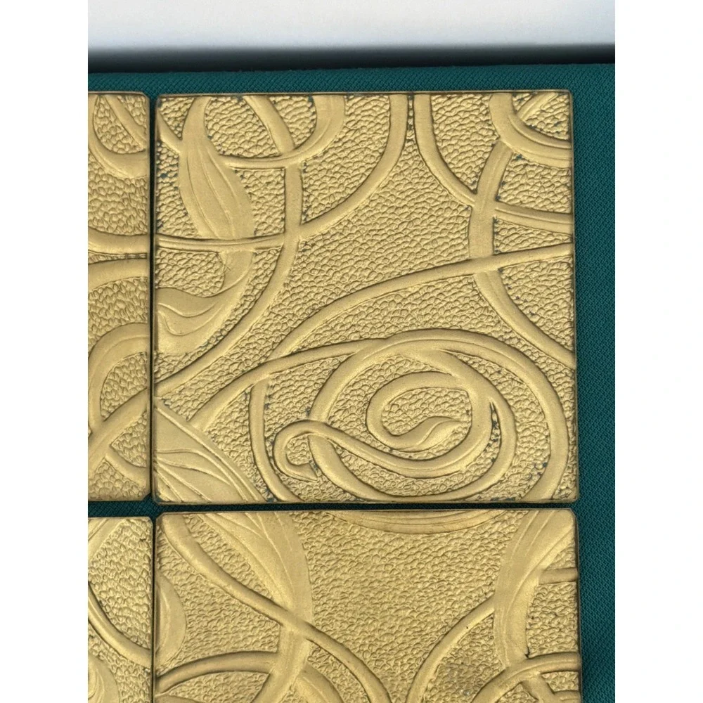 Vintage Gold Tone Art Nouveau Swirl Square Coasters Set of 4 MCM